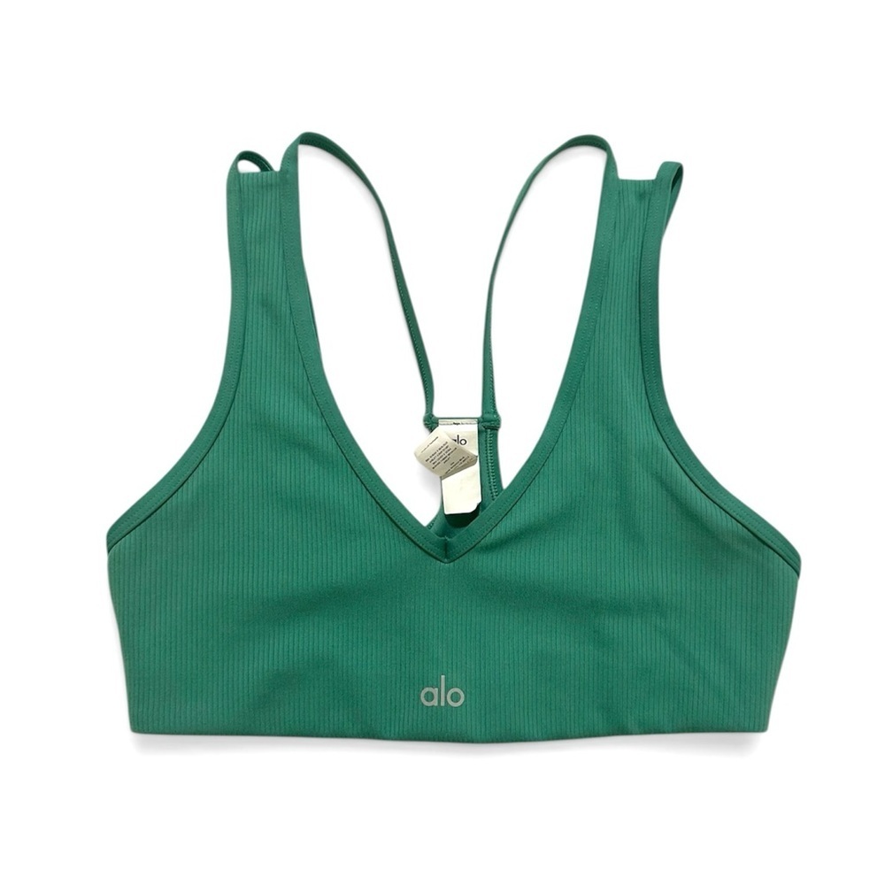 Alo Yoga Airlift Ribbed Jump Start V-Neck Bra - Lettuce Small